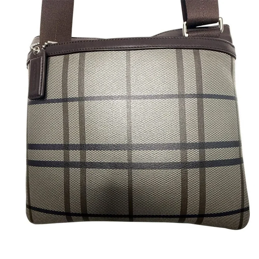 Coach Plaid Trans Atlantic Leather Messenger Bag F70751 Leather Trim, Crossbody,